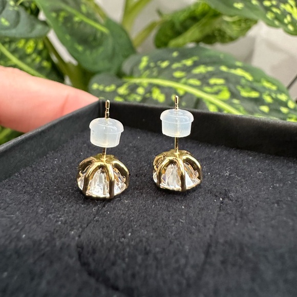 Natual Moissanite Earrings in Pure 18K Yellow Gold Settings - Picture 4 of 7